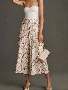 Anthropologie | Maeve Wide Leg Chain Print Cropped Palazzo Pant Size US0
